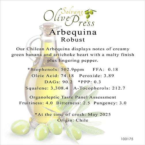 Arbequina Premium Extra Virgin Olive Oil, Robust Intensity 502ppm