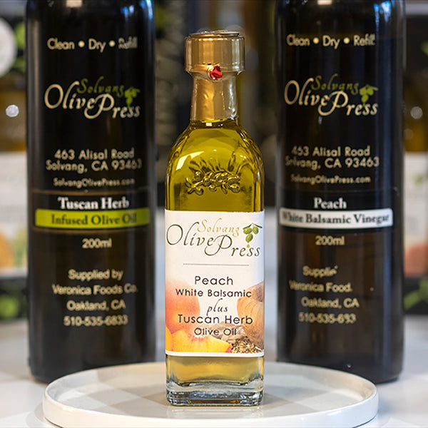 Peach Balsamic plus Tuscan Herb Olive Oil 60 ML Solvang Olive Press