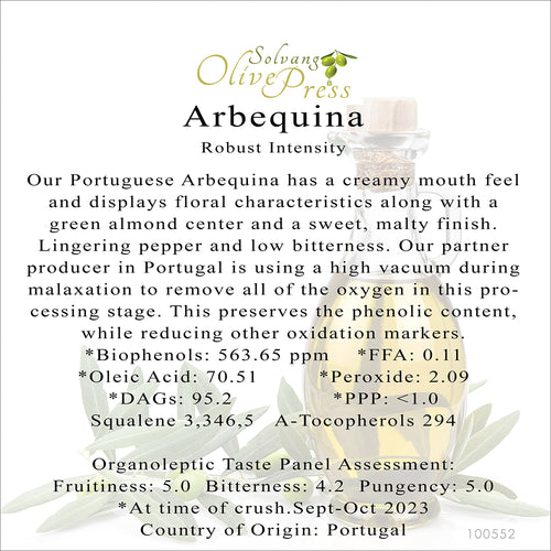 Arbequina Premium Extra Virgin Olive Oil, Robust Intensity