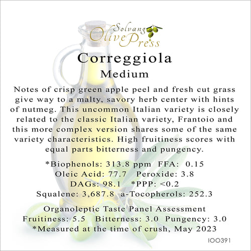 Correggiola Premium Extra Virgin Olive Oil, Medium/Robust Intensity