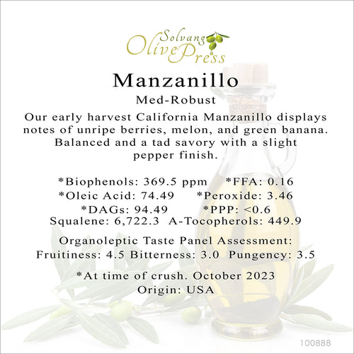 Manzanillo Ultra Premium Extra Virgin Olive Oil, Medium/Robust Intensity