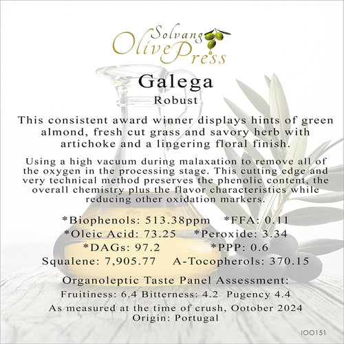 Galega Ultra Premium Extra Virgin Olive Oil, Robust Intensity, 513 ppm