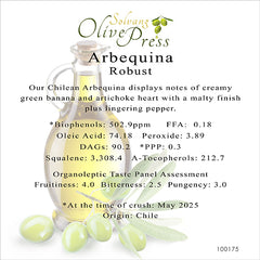 Arbequina Premium Extra Virgin Olive Oil, Robust Intensity 502ppm