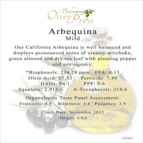 California Arbequina Premium Extra Virgin Olive Oil, Mild Intensity 234ppm