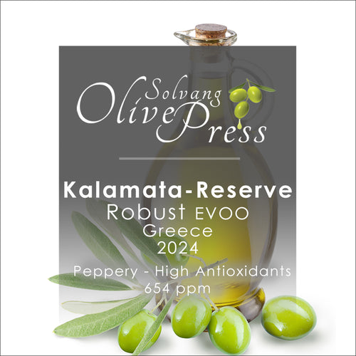 Kalamata Reserve Premium Extra Virgin Olive Oil, Robust Intensity, 654 ppm