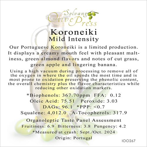 Koroneiki Premium Extra Virgin Olive Oil, Mild Intensity