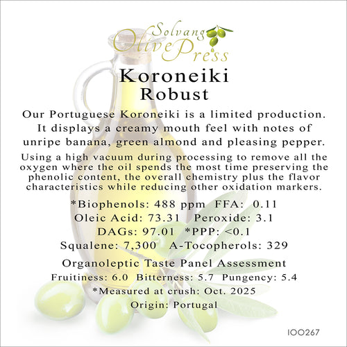 Koroneiki Premium Extra Virgin Olive Oil, Robust Intensity 488ppm