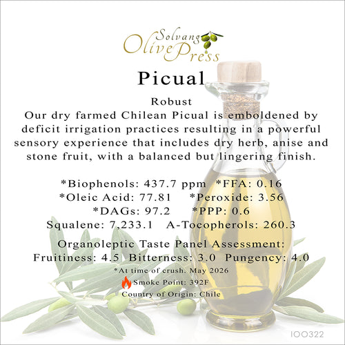 Picual Premium Extra Virgin Olive Oil, Robust Intensity 437.7ppm