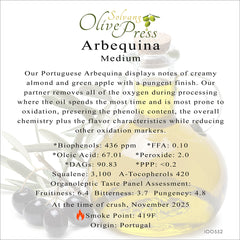 Arbequina Ultra Premium Extra Virgin Olive Oil, Medium Intensity 436ppm