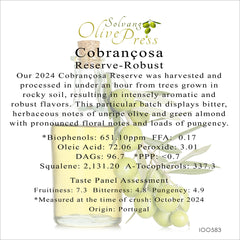 Cobrancosa Premium Extra Virgin Olive Oil, Robust Intensity, 651 ppm