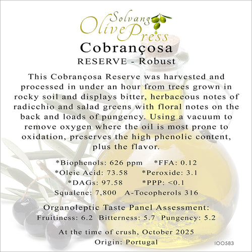 Cobrancosa Premium Extra Virgin Olive Oil, Robust Intensity 626ppm