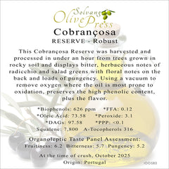 Cobrancosa Premium Extra Virgin Olive Oil, Robust Intensity 626ppm