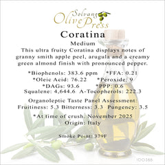 Coratina Premium Extra Virgin Olive Oil, Medium Intensity, 383.6 ppm