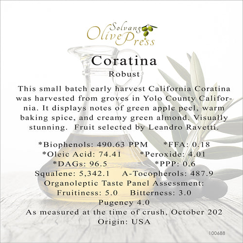 Coratina Premium Extra Virgin Olive Oil, Robust Intensity
