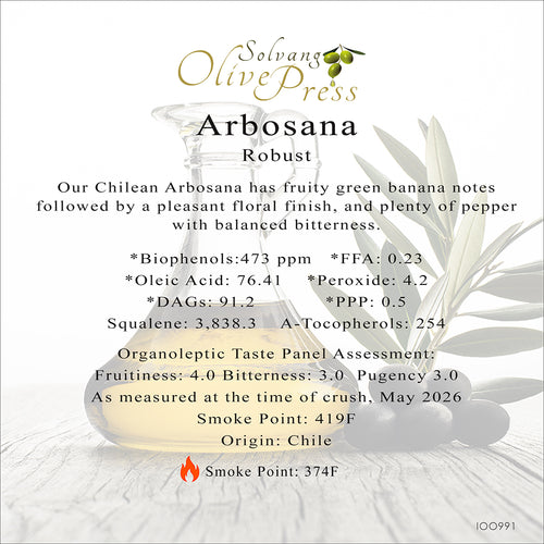 Arbosana Premium Extra Virgin Olive Oil, Robust Intensity 473ppm
