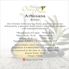 Arbosana Premium Extra Virgin Olive Oil, Robust Intensity 473ppm